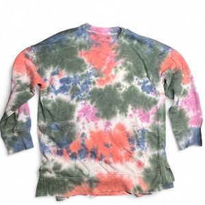 Multicolor Tie-Dye Long Sleeve Shirt Green Coral Blue Pink White Size Small